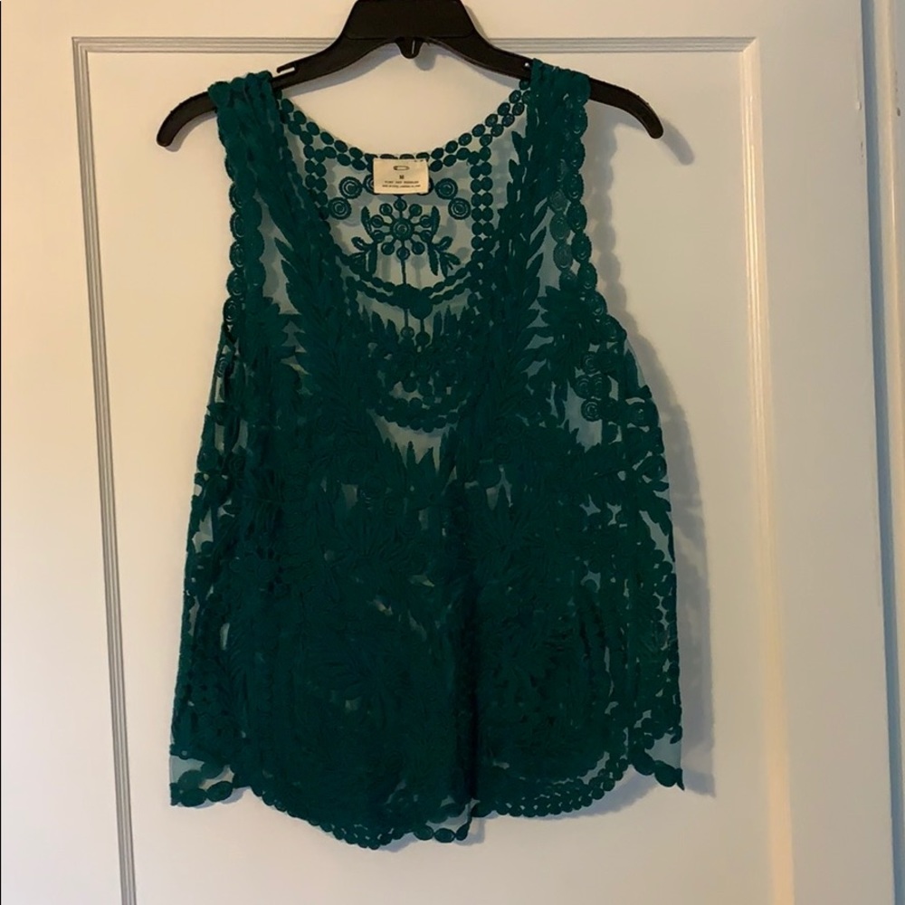 Pins and needles turquoise sheer lace top. Medium
